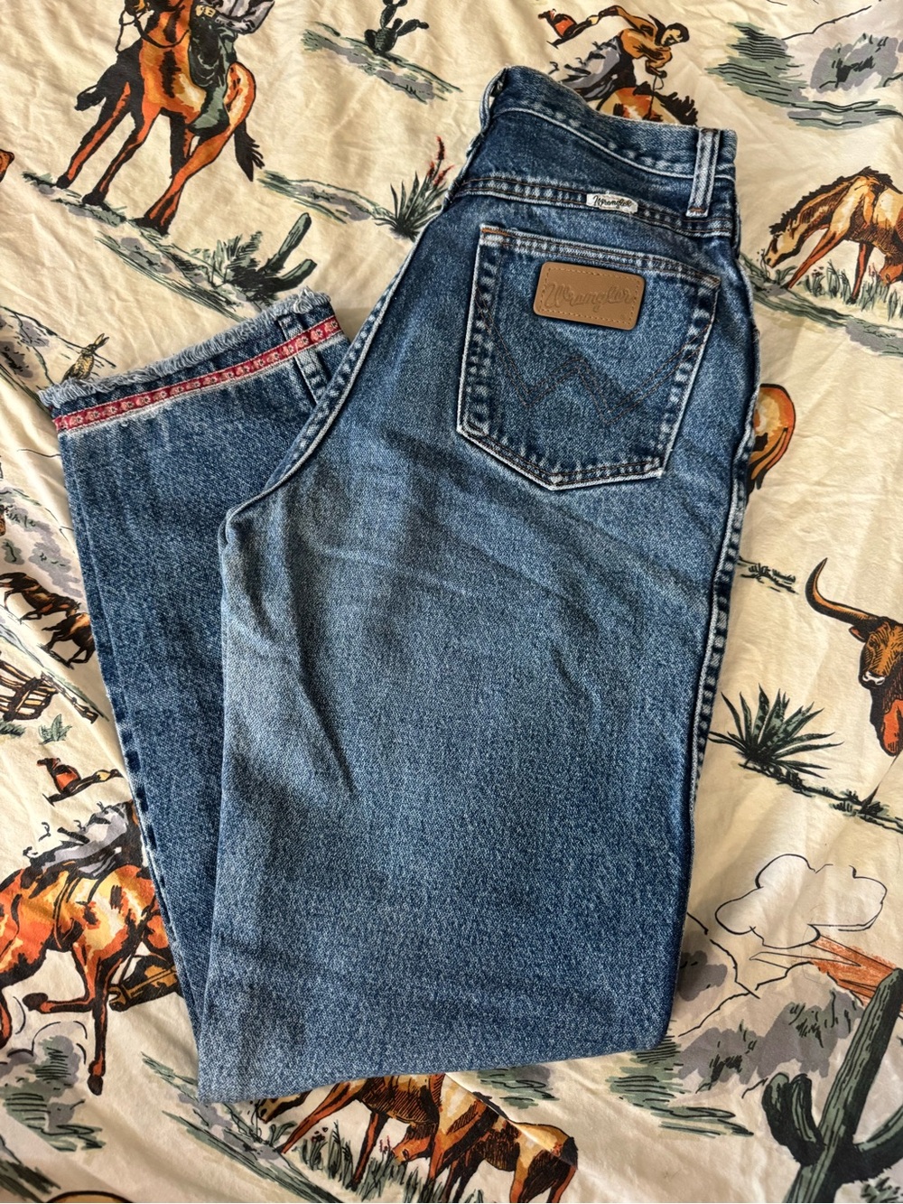 Vintage USA-Made Wrangler Southwestern Ribbon-Hem Jeans 🎀